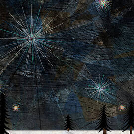 Stars Glistening In The Sky Above Pine Trees And Snow On The Ground by Jutta Kuss