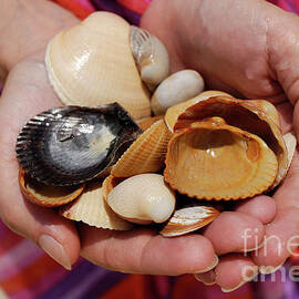 Woman holding shells by Sami Sarkis Photography