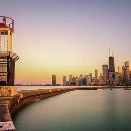 Chicago skyline at sunset viewed from North Avenue Beach by Miroslav Liska