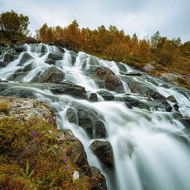 Lofoten waterfall on Moskenesoya, Lofoten, Norway by Miroslav Liska