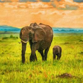 Mother elephant with a baby by Miroslav Liska