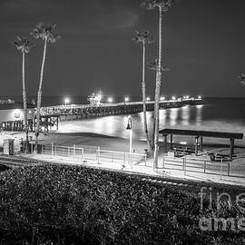 San Clemente Pier at Night Black and White Photo by Paul Velgos