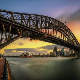 Sunset skyline of Sydney downtown  with Harbour Bridge, Australia by Miroslav Liska