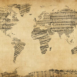 Map of the World Map from Old Sheet Music by Michael Tompsett
