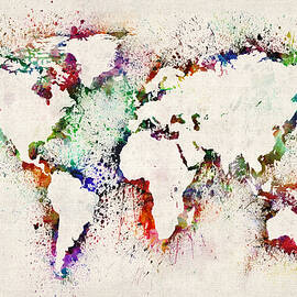 Map of the World Paint Splashes by Michael Tompsett