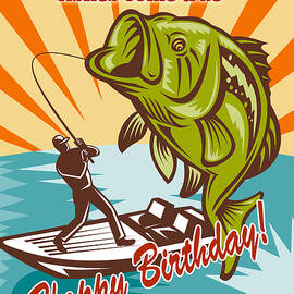 Fly Fisherman on boat catching largemouth bass by Aloysius Patrimonio