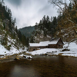 Old wooden water mill in winter by Miroslav Liska