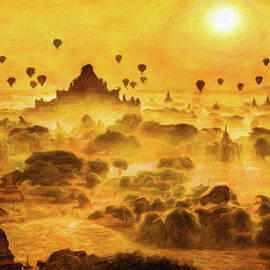 Scenic sunrise above Bagan in Myanmar by Miroslav Liska