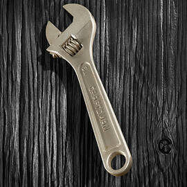 Adjustable Wrench over Black and White Wood 72 by YoPedro