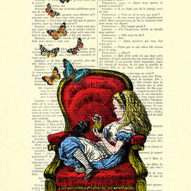 Alice in Wonderland playing with cute cat and butterflies by Madame Memento