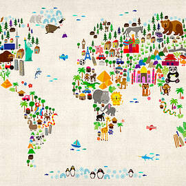 Animal Map of the World for children and kids
