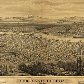 Antique Maps - Old Cartographic maps - Antique Birds Eye Map of Portland, Oregon, 1879 by Studio Grafiikka