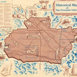 Antique Maps - Old Cartographic maps - Antique Historical Map of San Fernando Valley by Studio Grafiikka