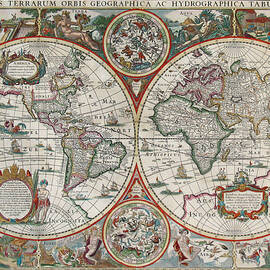Antique Maps - Old Cartographic maps - Antique Map of the World in Latin by Studio Grafiikka