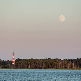 Assateague Light and the Full Moon by M C Hood