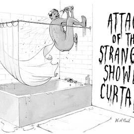 Attack of the Strangers Shower Curtain by Will McPhail