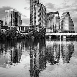 Austin Skyline Reflection in Black and White  by Paul Velgos