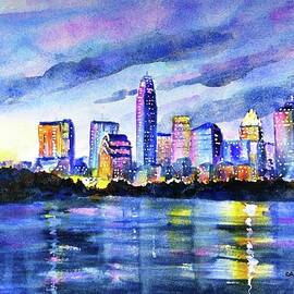Austin Texas Colorful Skyline Sunset by Carlin Blahnik CarlinArtWatercolor