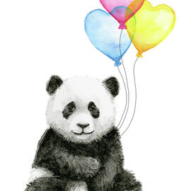 Baby Panda with Heart-Shaped Balloons by Olga Shvartsur