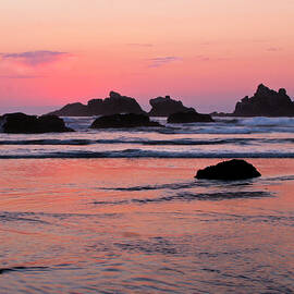 Bandon Beach Sunset Silhouette by Jean Noren
