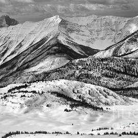 Banff Sunshine Snowy Mountain Peaks Black And White by Adam Jewell