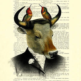 Banteng with hummingbirds by Madame Memento