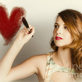 Beautiful retro girl painting red love heart by Jorgo Photography
