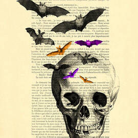 black skull and bats on a dictionary page by Madame Memento