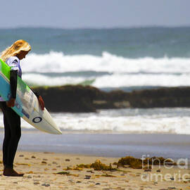 Blonde Surfer Girl taking a moment by Waterdancer