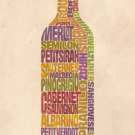 Bordeaux Wine Word Bottle by Mitch Frey