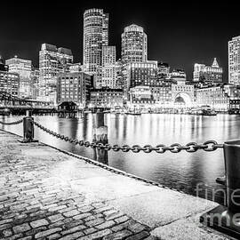 Boston Skyline at Night Black and White Picture by Paul Velgos