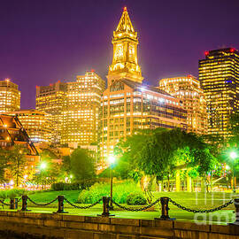 Boston Skyline at Night with Christopher Columbus Park by Paul Velgos