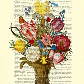 Bouquet of flowers on dictionary paper by Madame Memento