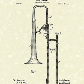 Brass Trombone Musical Instrument 1902 Patent by Prior Art Design