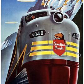 Canadian Pacific - Railroad Engine, Mountains - Retro travel Poster - Vintage Poster by Studio Grafiikka