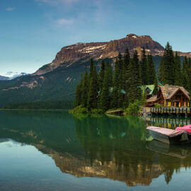 Canoes on beautiful Emerald Lake in Yoho National Park, Canada by Miroslav Liska