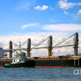 Cargo Ship and Tugboats  by Olivier Le Queinec