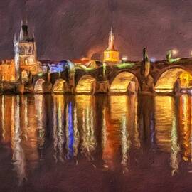 Charles bridge in Prague at night by Miroslav Liska