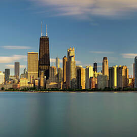 Chicago skyline at sunset viewed from North Avenue Beach by Miroslav Liska