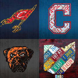 Cleveland Sports Fan Recycled Vintage Ohio License Plate Art Cavaliers Indians Browns and State Map by Design Turnpike