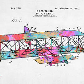 Colorful 1906 Wright Brothers Flying Machine Patent by Nikki Marie Smith