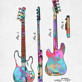 Colorful 1953 Fender Bass Guitar Patent Artwork by Nikki Marie Smith