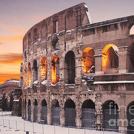 Colosseum covered in snow at sunset by Stefano Senise