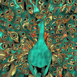 Copper and Aqua Peacock by Mindy Sommers