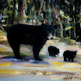 Cubs with Momma Bear - Dreamy version - Black Bears by Jan Dappen
