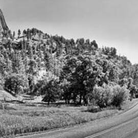 Devils Tower Road Panorama - Black And White by Adam Jewell