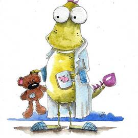 Dragon with teddy by Lucia Stewart