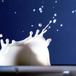 Drop of milk splashing in a glass by Sami Sarkis Photography