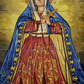 Faience mural depicting the Virgin Mary on a wall by Sami Sarkis Photography