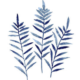 Fern Plant Print Navy Blue Botanical Wall Decor, Abstract Home Garden Art Print, by Joanna Szmerdt